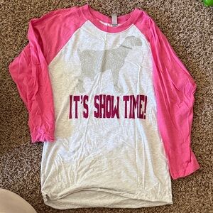 Women’s custom made Pink and White Goat Show “It’s Show Time” 3/4 sleeve